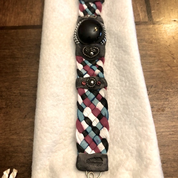 ❤️🤍🩵🖤Leather Bracelet w/Obsidian stone - Picture 5 of 7